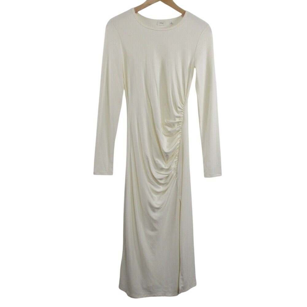 Aritzia Wilfred Womens Amelia Long Sleeve Ruched Midi Dress S Ivory Careerwear